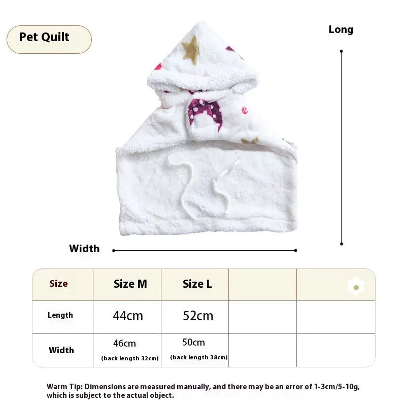 White coral fleece pet pajamas with moon and stars pattern on a light background, size M