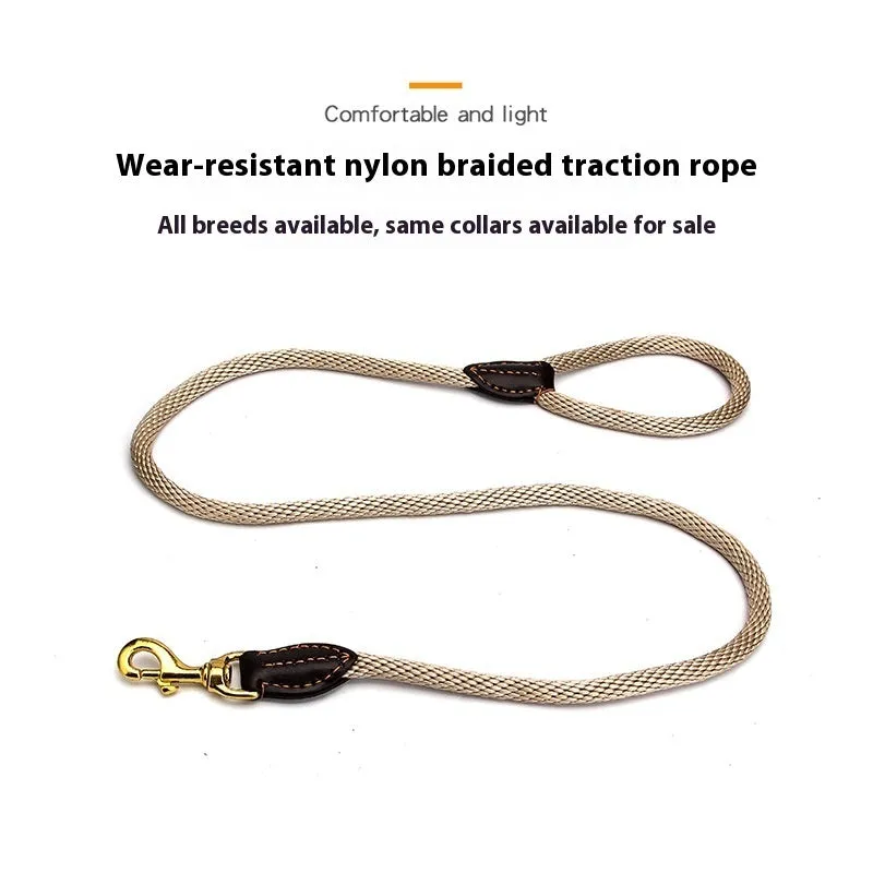Black nylon dog leash hand-holding rope 130cm long on white background with four thickness options XS S M L