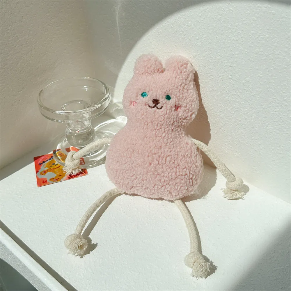 Korean pet plush dog toy with squeaker in pink or yellow colours