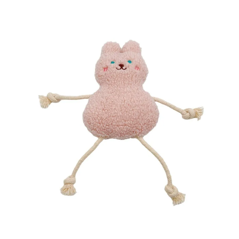 Korean pet plush dog toy with squeaker in pink or yellow colours