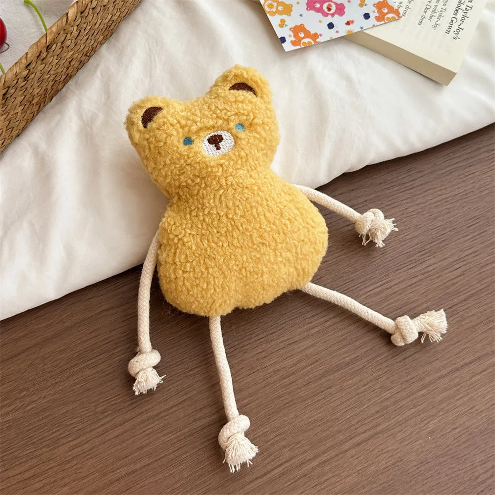 Korean pet plush dog toy with squeaker in pink or yellow colours