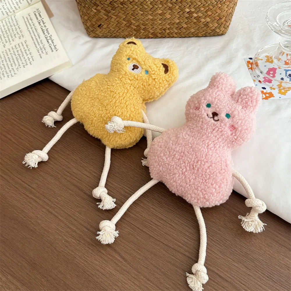Korean pet plush dog toy with squeaker in pink or yellow colours