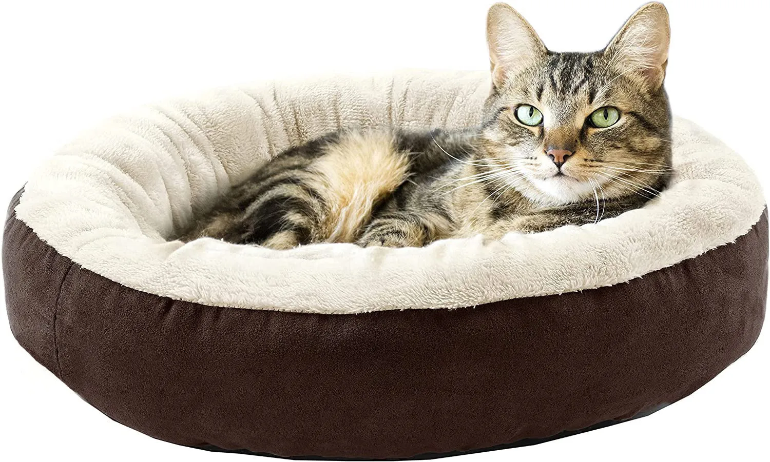 Circular soft cloth pet bed nest in blue colour showing raised edges and nesting area
