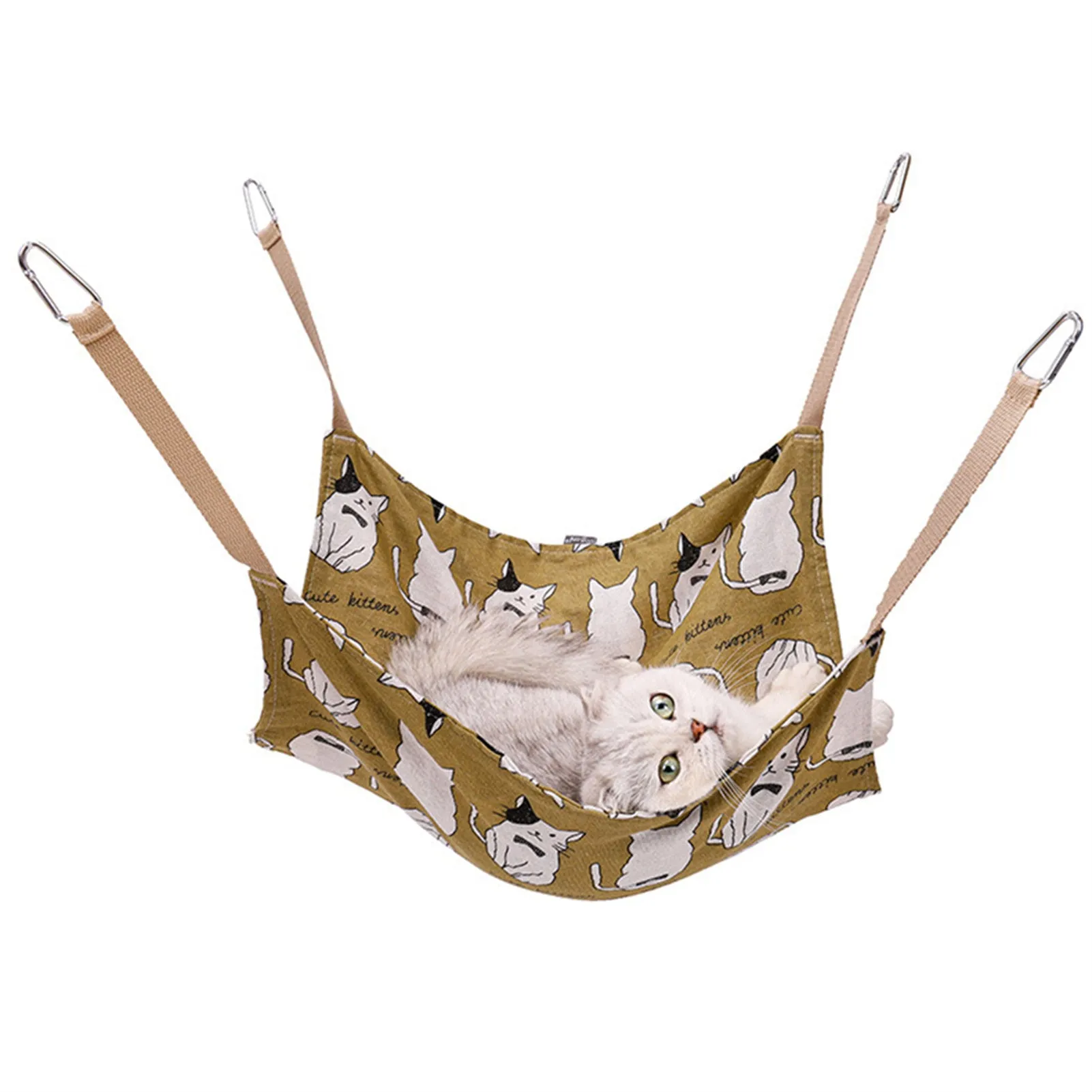 Yellow cotton linen cat hammock 47x47cm with hanging hook for cage