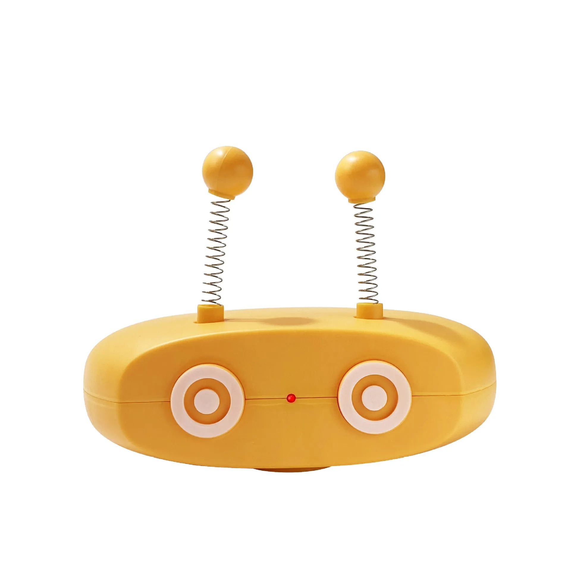 USB rechargeable electric laser cat toy with detachable feather wand in blue, grey, or yellow.