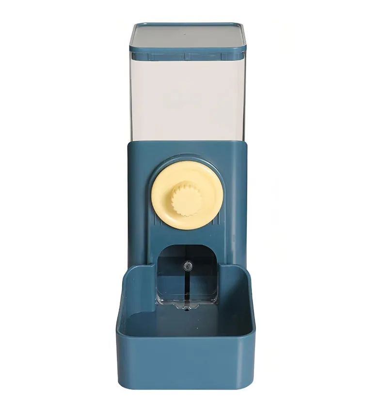 Transparent hanging automatic pet feeder with food and water compartments for small animal cages
