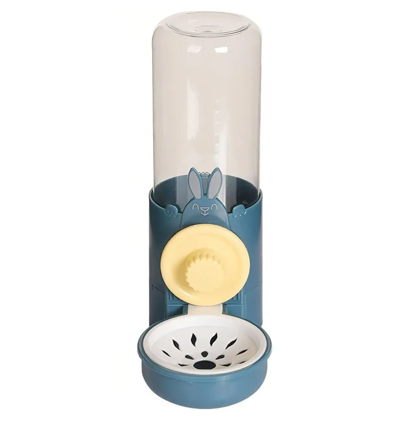 Transparent hanging automatic pet feeder with food and water compartments for small animal cages