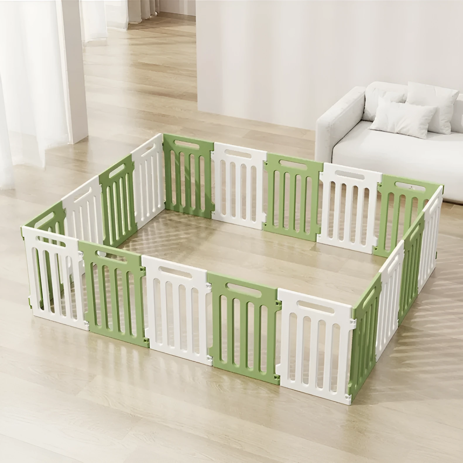 Plastic dog indoor isolation fence with guardrail panels in multiple colour combinations