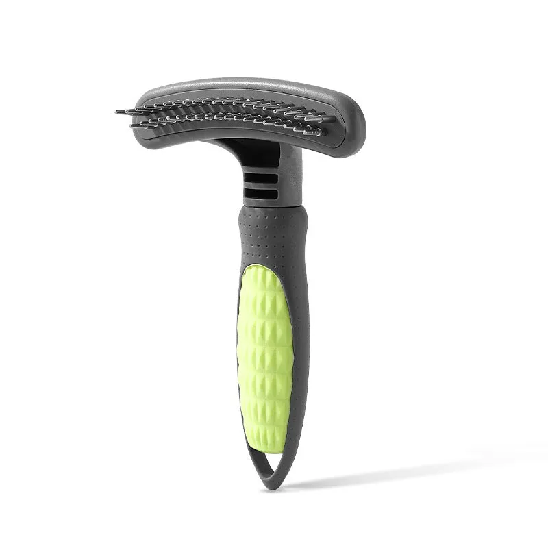 Pet grooming comb with anti-rust stainless steel teeth and ergonomic handle in pink