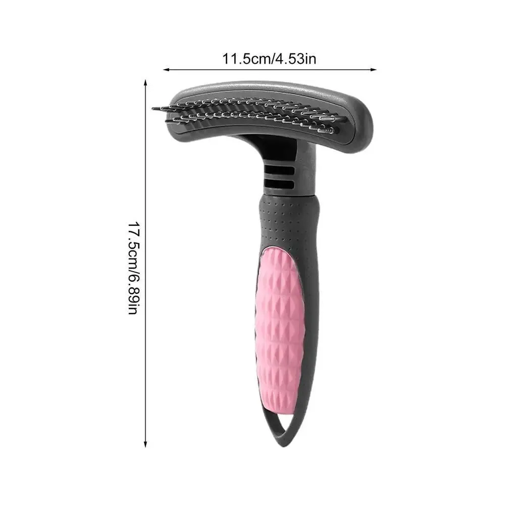 Pet grooming comb with anti-rust stainless steel teeth and ergonomic handle in pink