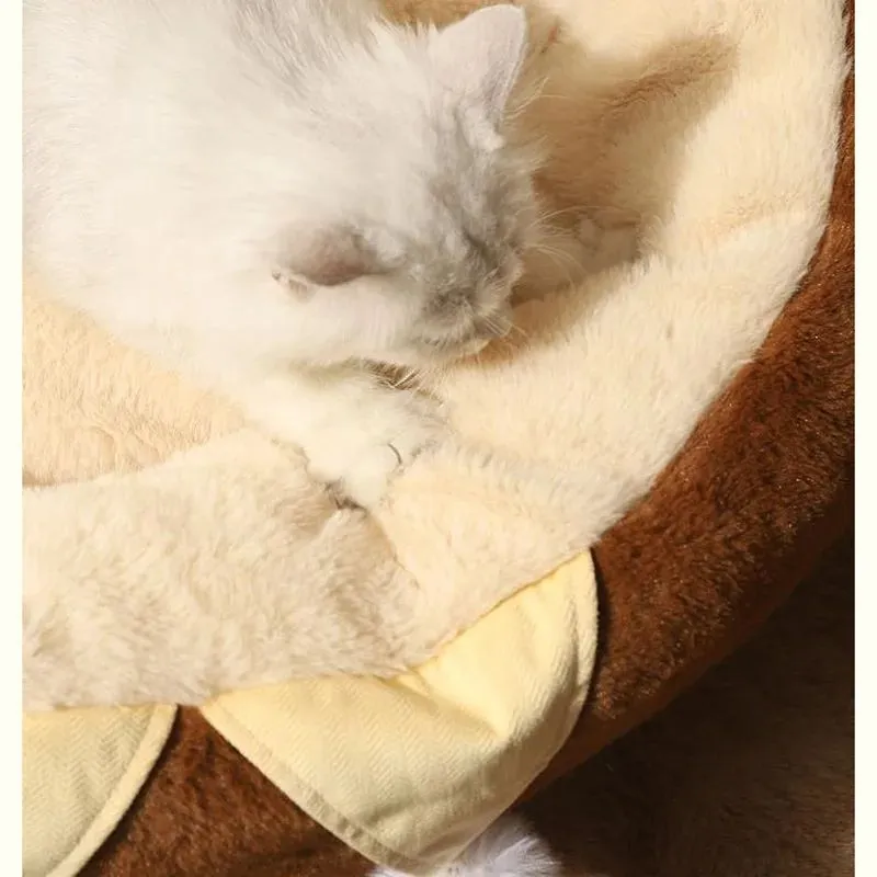 Round grey pet bed with deep cushion filled with PP cotton for cats and dogs