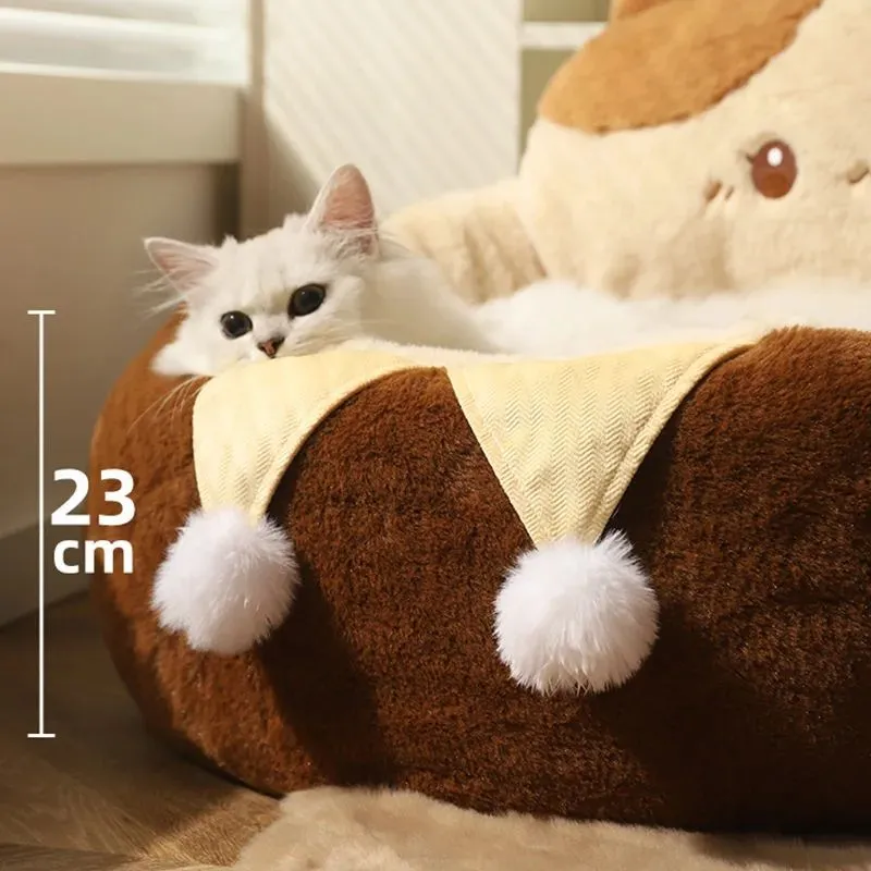 Round grey pet bed with deep cushion filled with PP cotton for cats and dogs