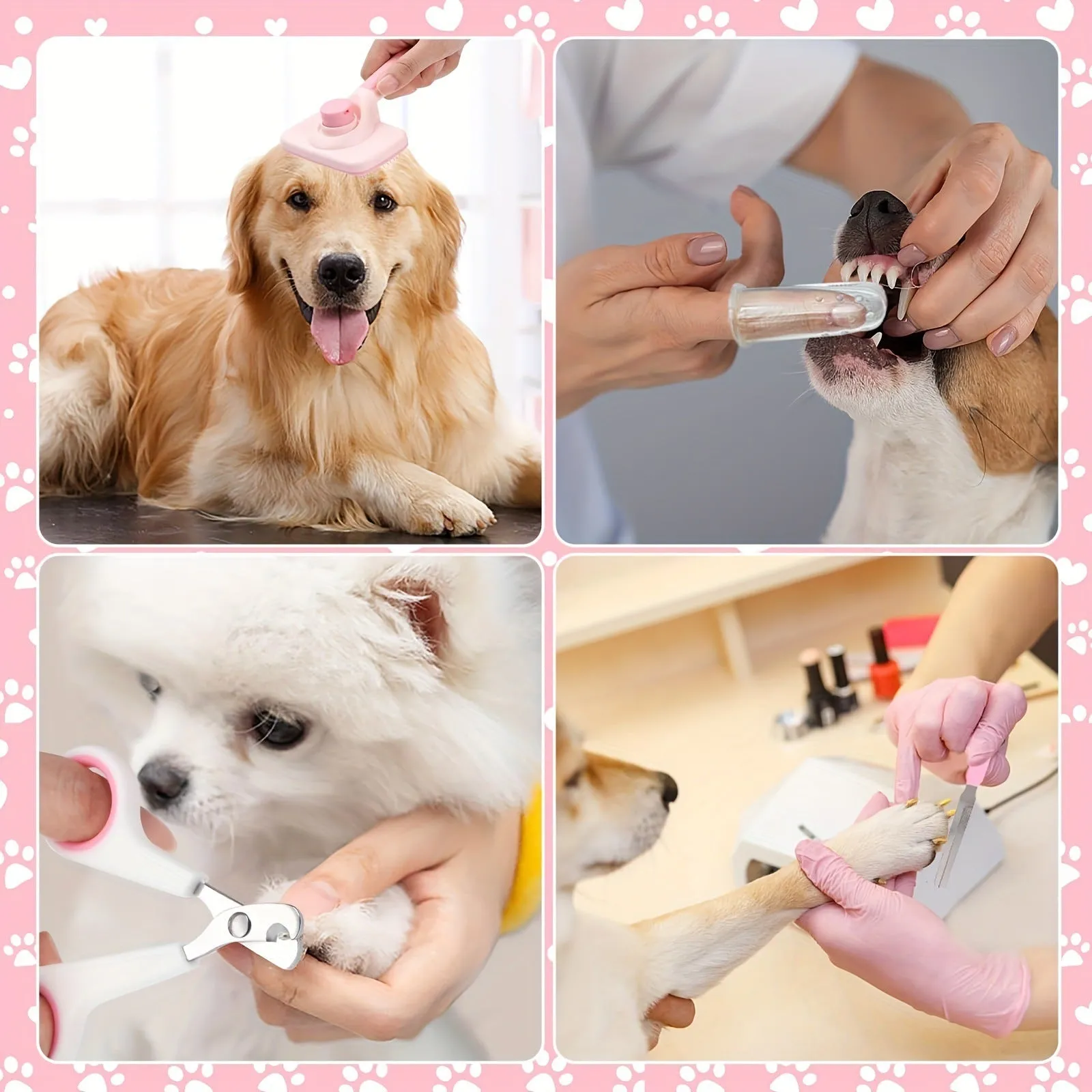 8-piece stainless steel dog grooming tools set with self-cleaning bristles in pink or blue colour