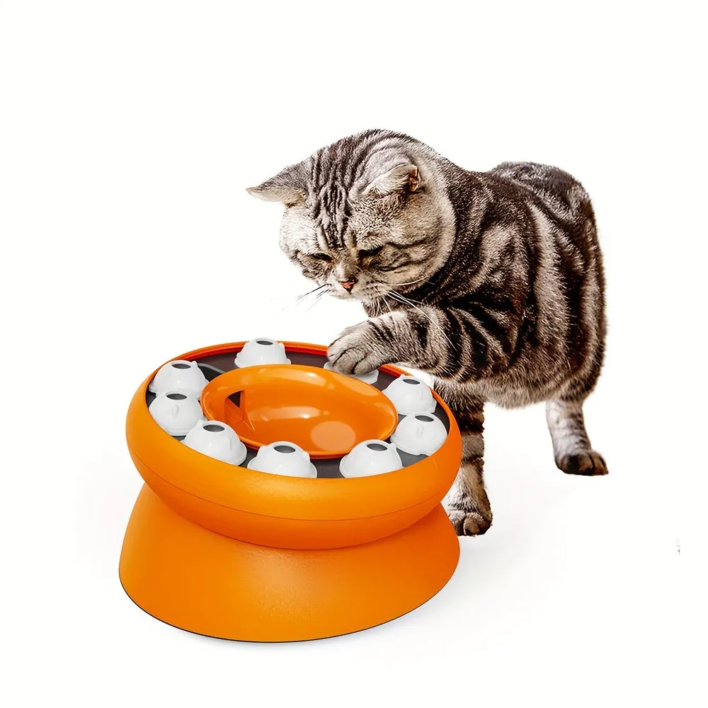 Orange or pink interactive cat slow feeder puzzle bowl with 15-degree tilt