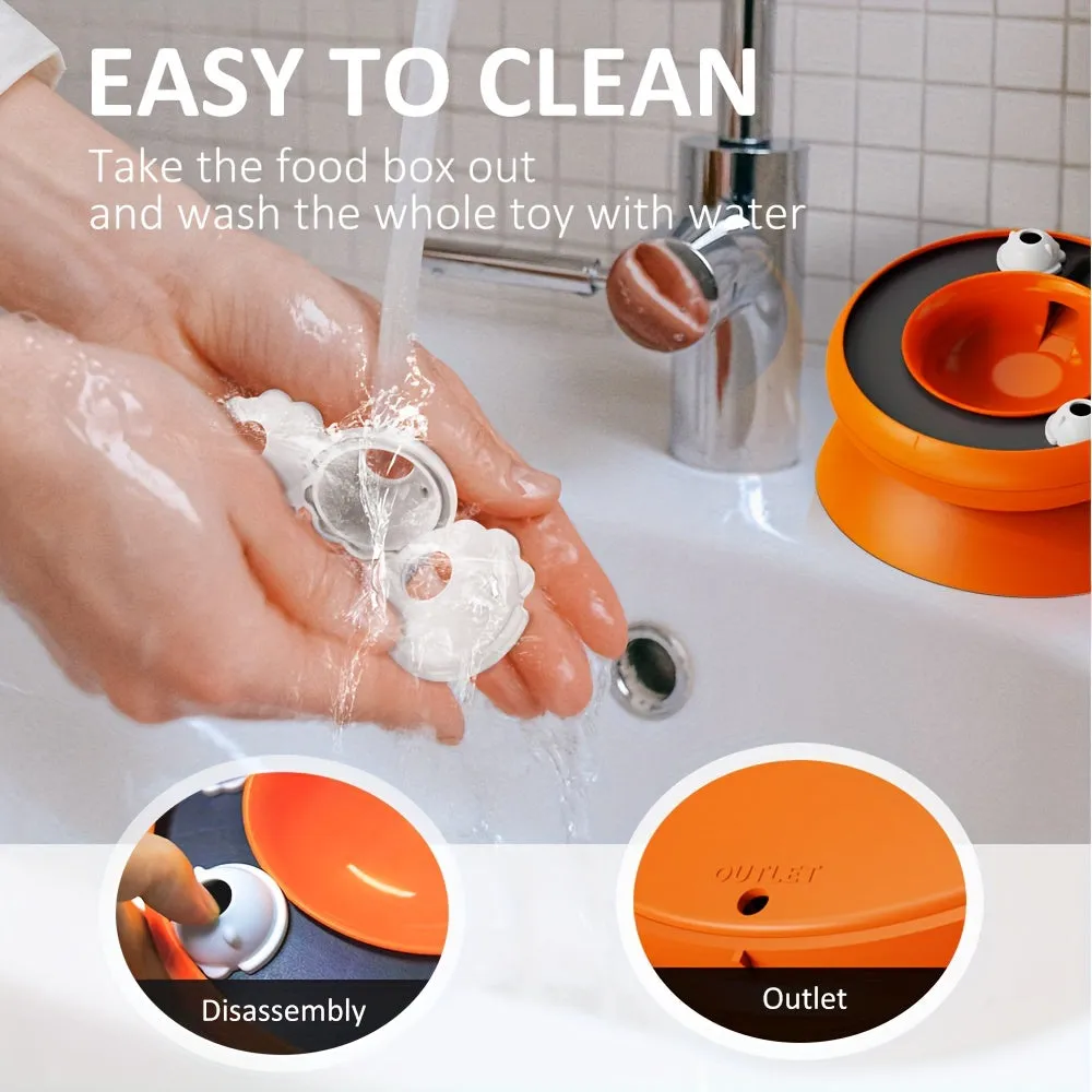 Orange or pink interactive cat slow feeder puzzle bowl with 15-degree tilt