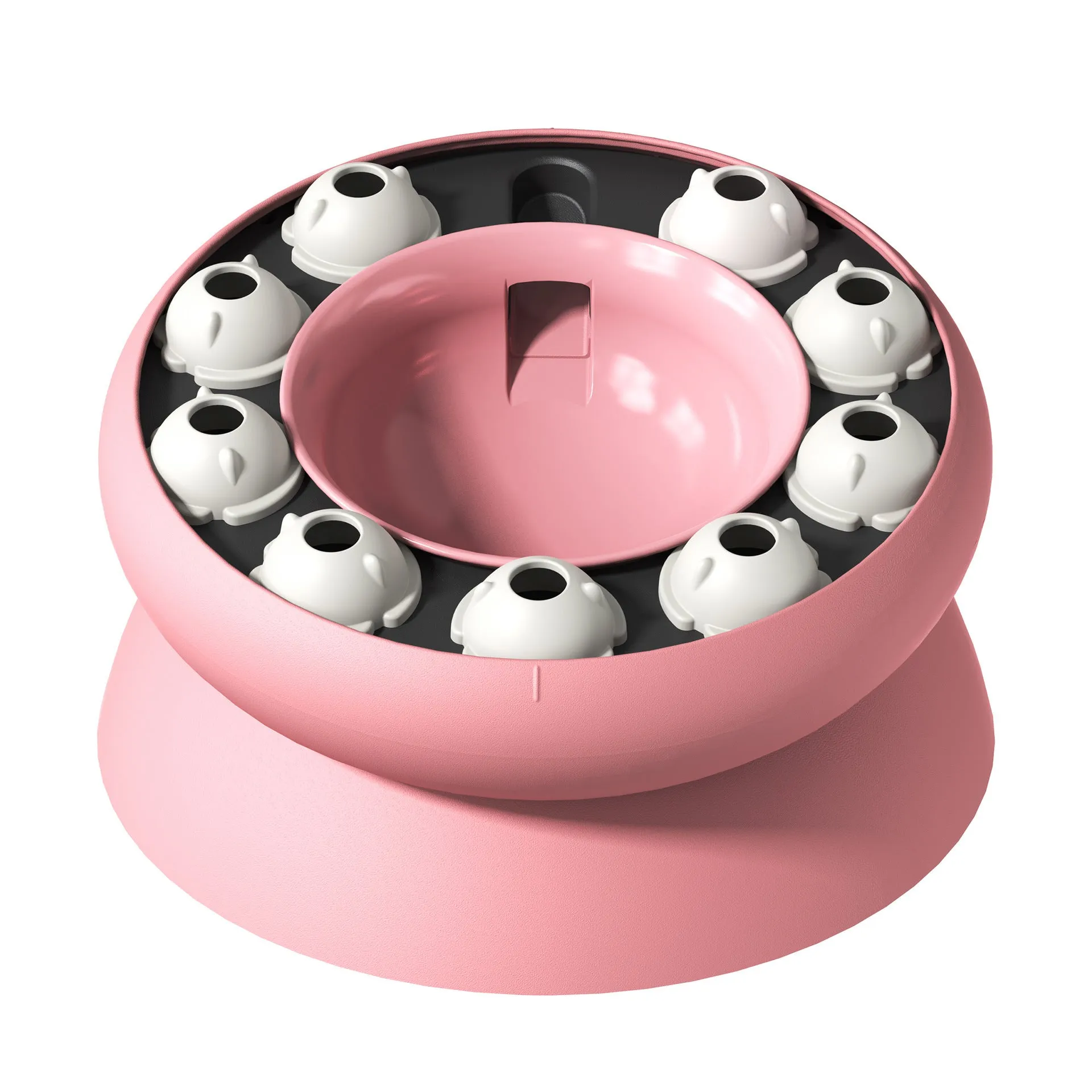 Orange or pink interactive cat slow feeder puzzle bowl with 15-degree tilt