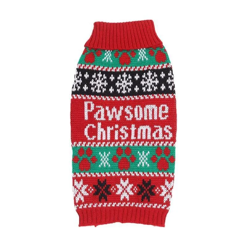 Red acrylic high-necked contrast colour sweater for dogs, sizes XS to XL