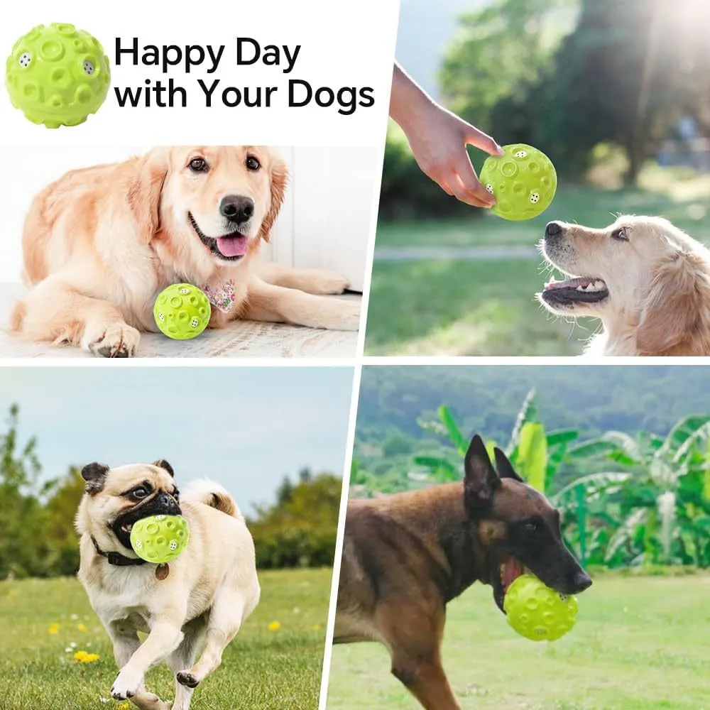 Colourful durable dog chew ball with textured surface and internal squeaker for aggressive chewers