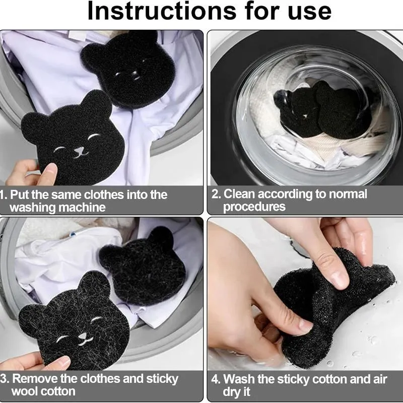 Black bear shaped sponge cleaning ball for pet hair removal from fabrics