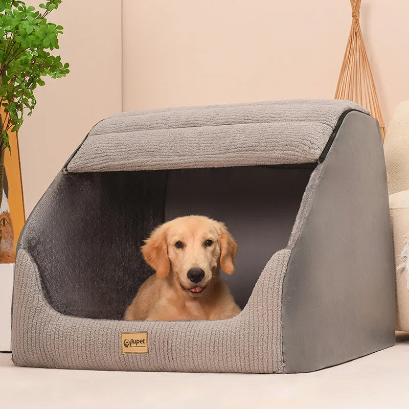 Classic gray washable dog bed with removable cover for medium to large dogs including golden retrievers