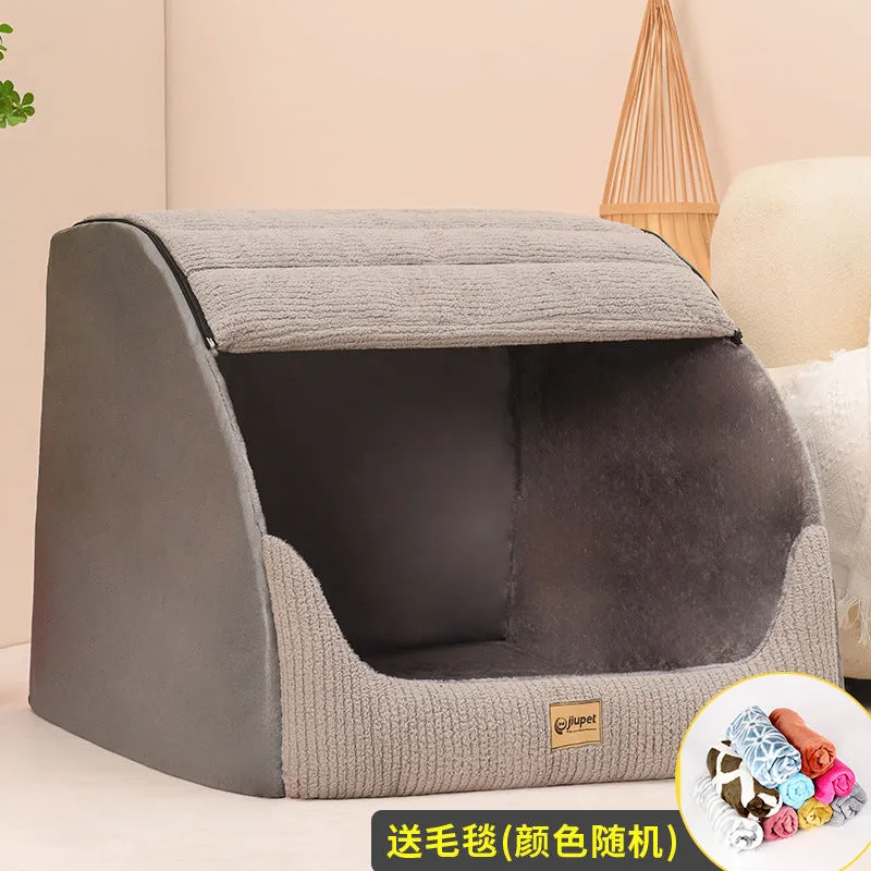 Classic gray washable dog bed with removable cover for medium to large dogs including golden retrievers