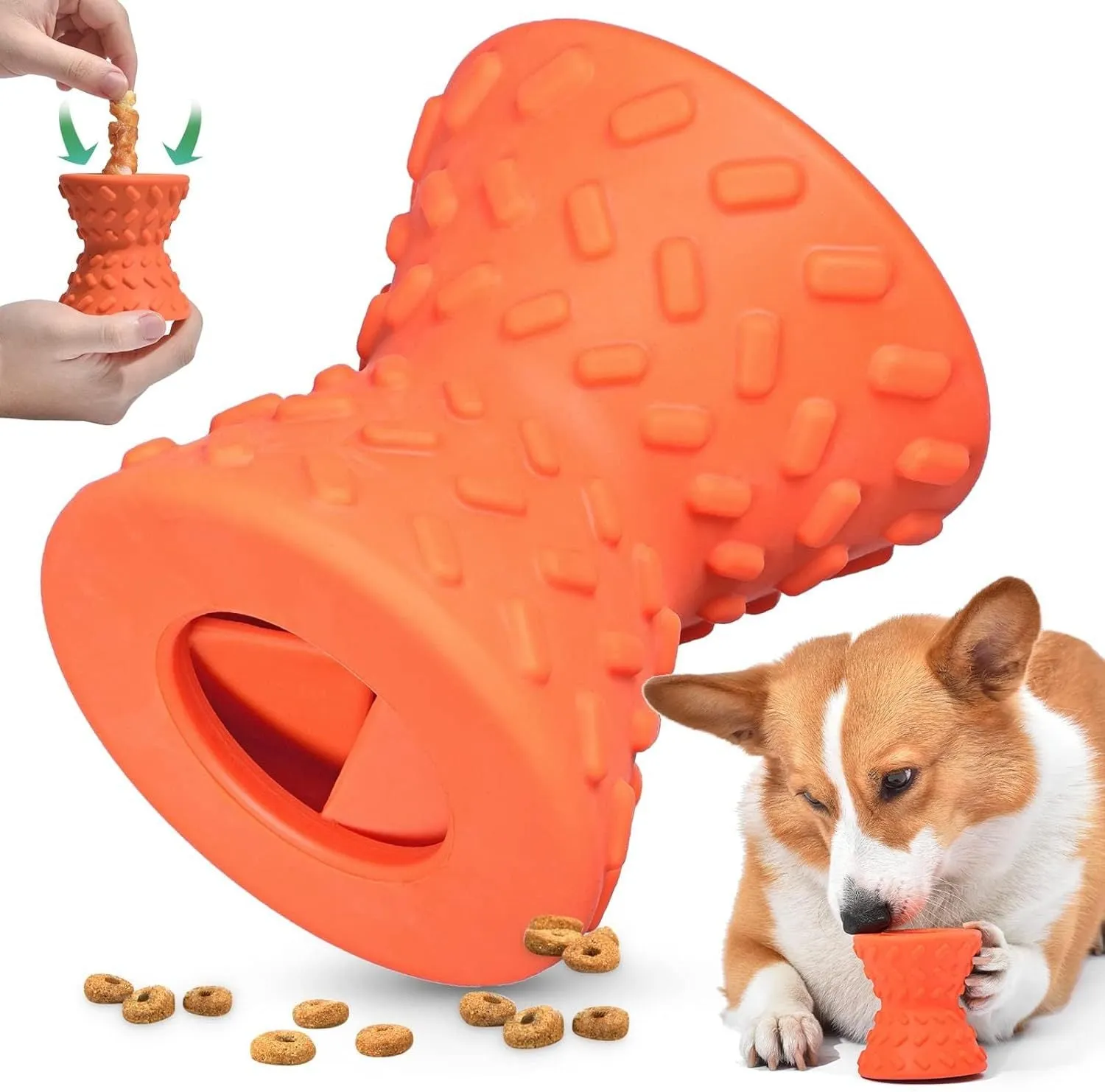Blue durable natural rubber interactive treat dispensing dog toy for aggressive chewers.