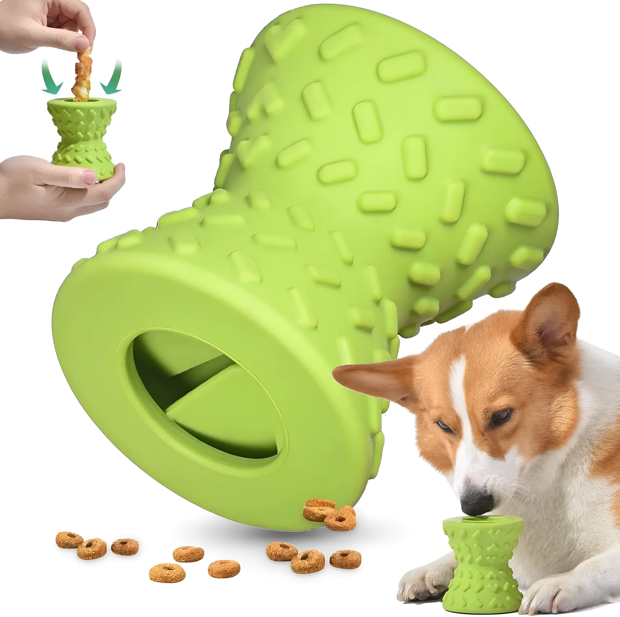 Blue durable natural rubber interactive treat dispensing dog toy for aggressive chewers.