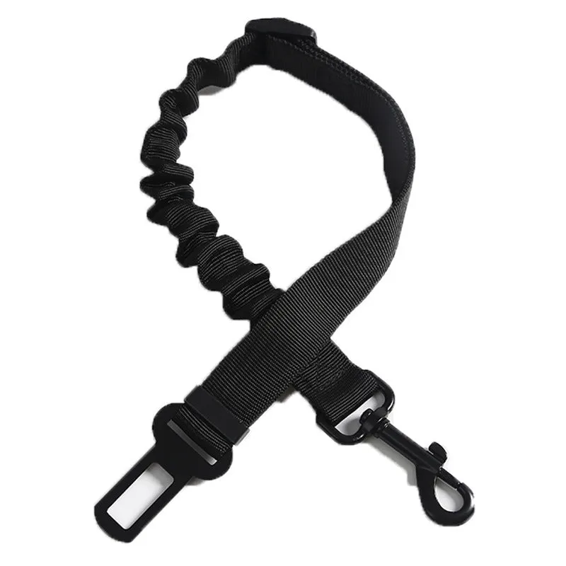 Black nylon pet vehicle retractable safety rope with metal buckle, 53-74cm length, on car seat