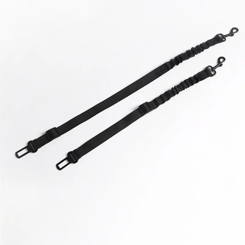 Black nylon pet vehicle retractable safety rope with metal buckle, 53-74cm length, on car seat