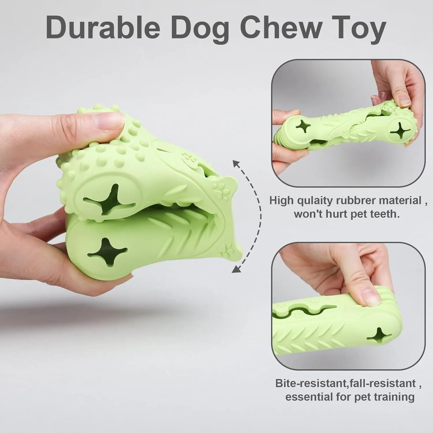 Blue natural rubber bone-shaped dog chew toy on a white background.