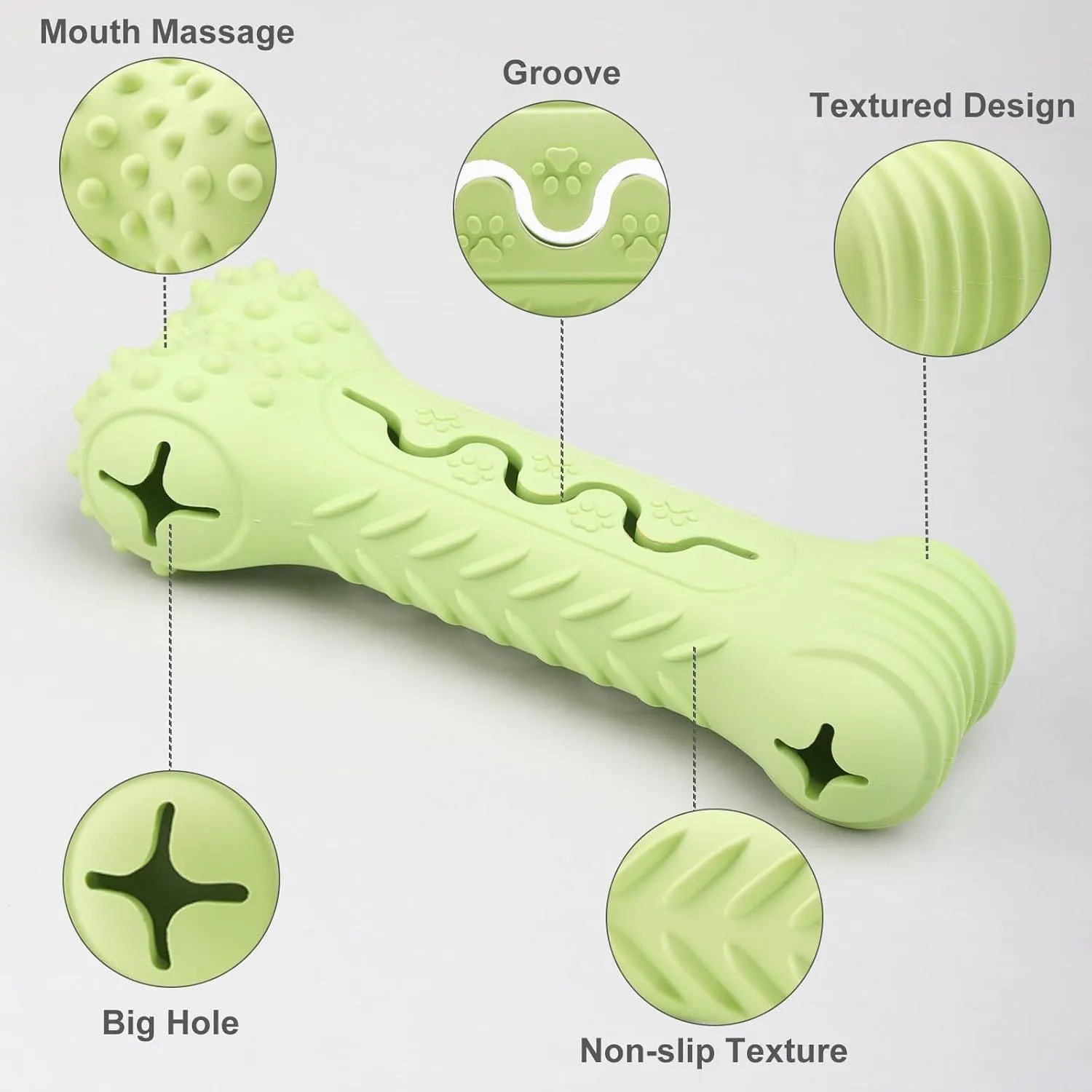 Blue natural rubber bone-shaped dog chew toy on a white background.