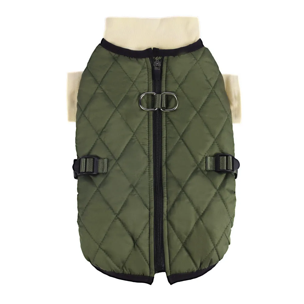 Winter dog clothes two-piece suit in polyester, brown, army green, and wine red colours