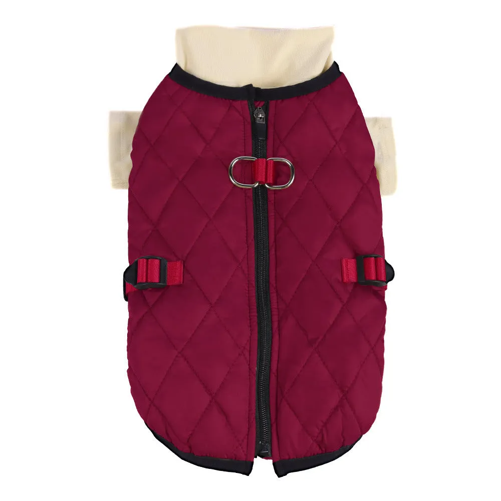 Winter dog clothes two-piece suit in polyester, brown, army green, and wine red colours