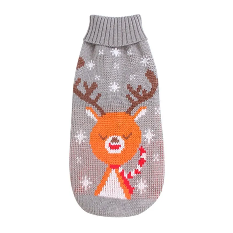 Christmas turtleneck knitting sweater for dogs in red reindeer pattern on a small dog, acrylic fabric, multiple sizes available