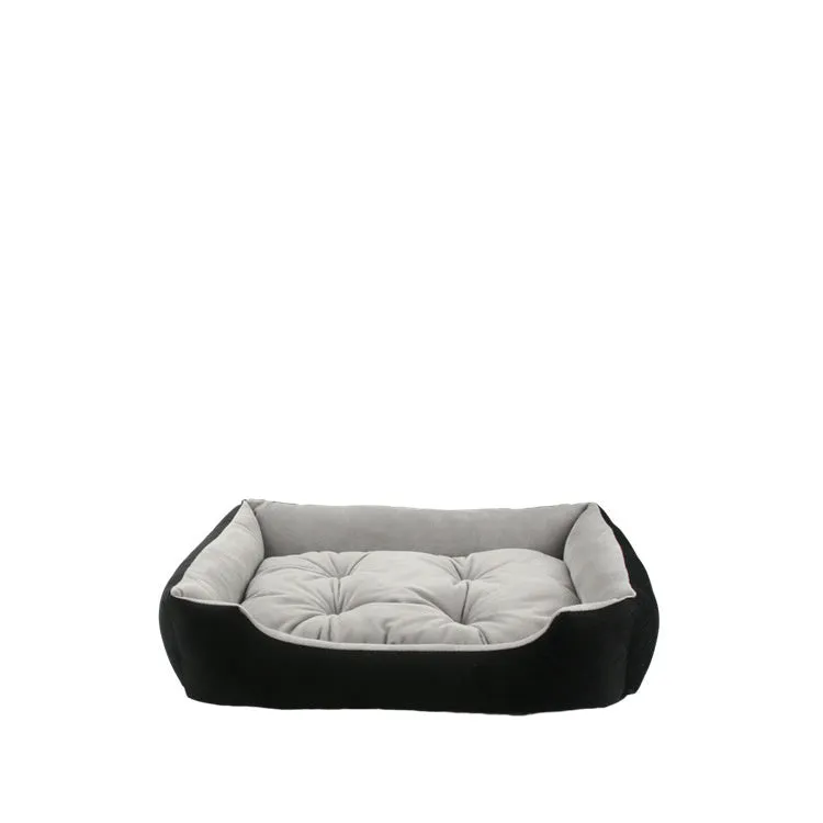 Fine velvet pet bed with removable pad in Khaki, 60x42x14cm size for medium dogs