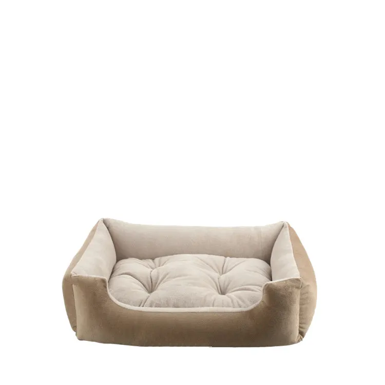 Fine velvet pet bed with removable pad in Khaki, 60x42x14cm size for medium dogs