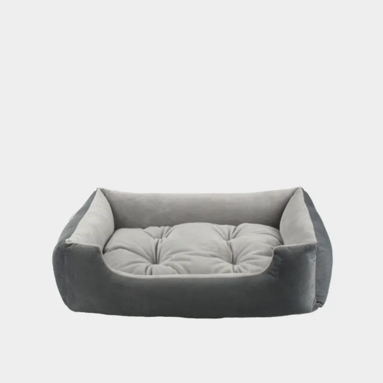 Fine velvet pet bed with removable pad in Khaki, 60x42x14cm size for medium dogs
