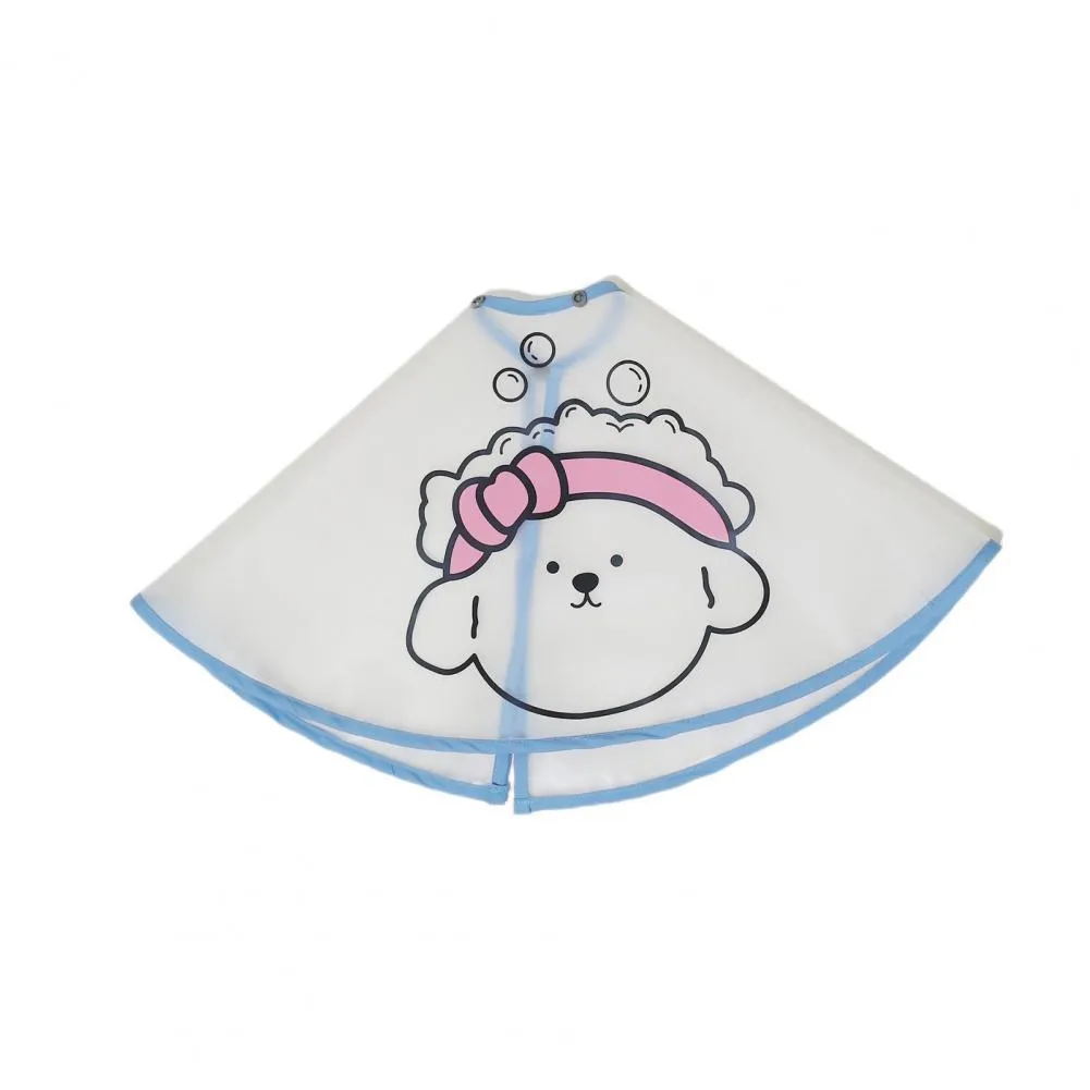 Adjustable pet grooming cape with cartoon print for dogs, polyester fabric, pink and yellow options