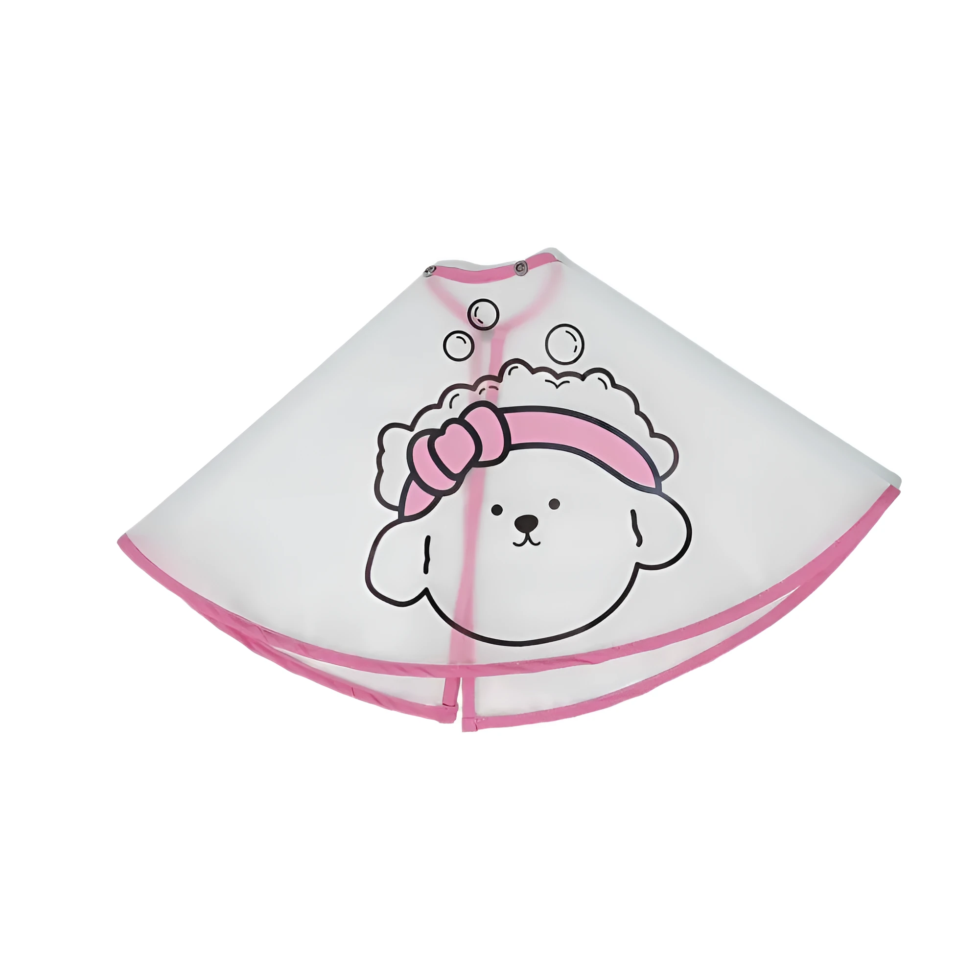 Adjustable pet grooming cape with cartoon print for dogs, polyester fabric, pink and yellow options