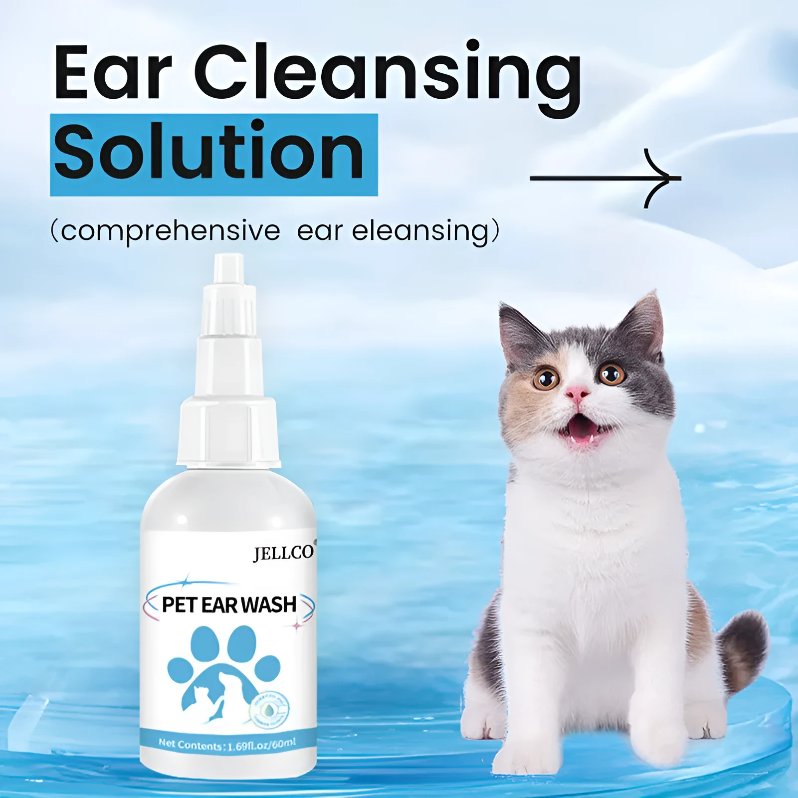 Pet ear drops 60ml English version bottle with dropper for cleaning ears and removing ear mites in dogs and cats