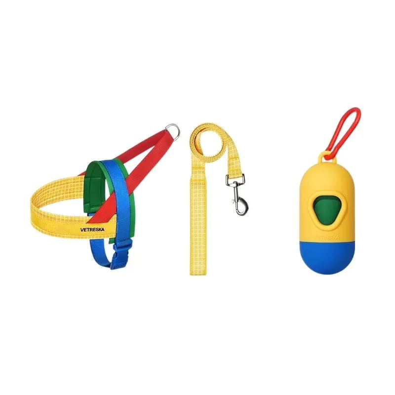 Pet dog chest strap and traction rope set in red polyester with size options