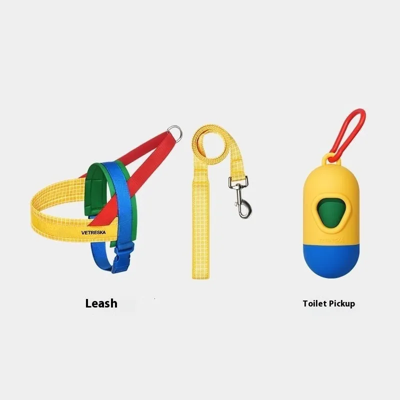 Pet dog chest strap and traction rope set in red polyester with size options