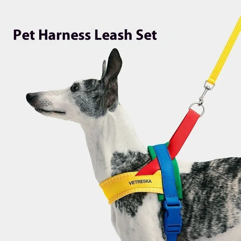 Pet dog chest strap and traction rope set in red polyester with size options
