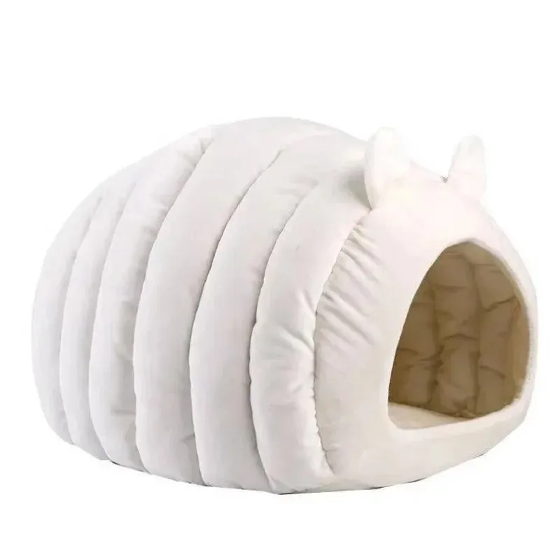 Plush cat bed house in brown with removable cushion, 38x42x33cm, for small pets
