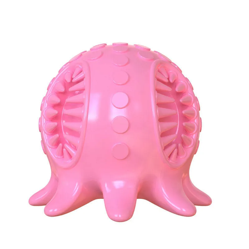 Small octopus dog toothbrush chew toy in blue colour with bristle surfaces for dental cleaning
