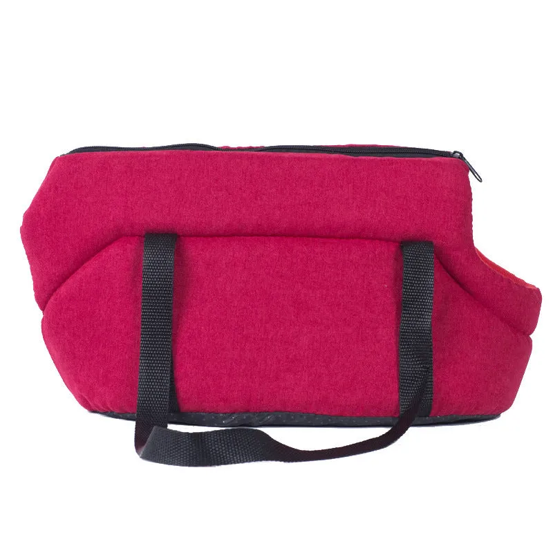 Portable mesh dog carrier bag for small pets, available in Gray and Red, with foldable design