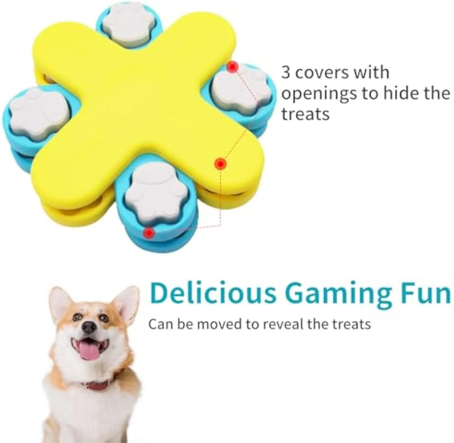 Yellow interactive dog puzzle feeder with three rotating layers and anti-slip base for slow feeding and enrichment.