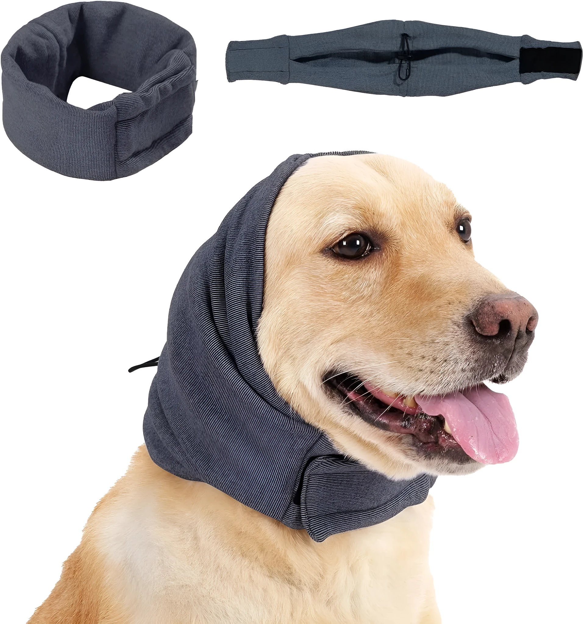 Dog calming hoodie ear wraps adjustable noise protection gray purple sizes L M S