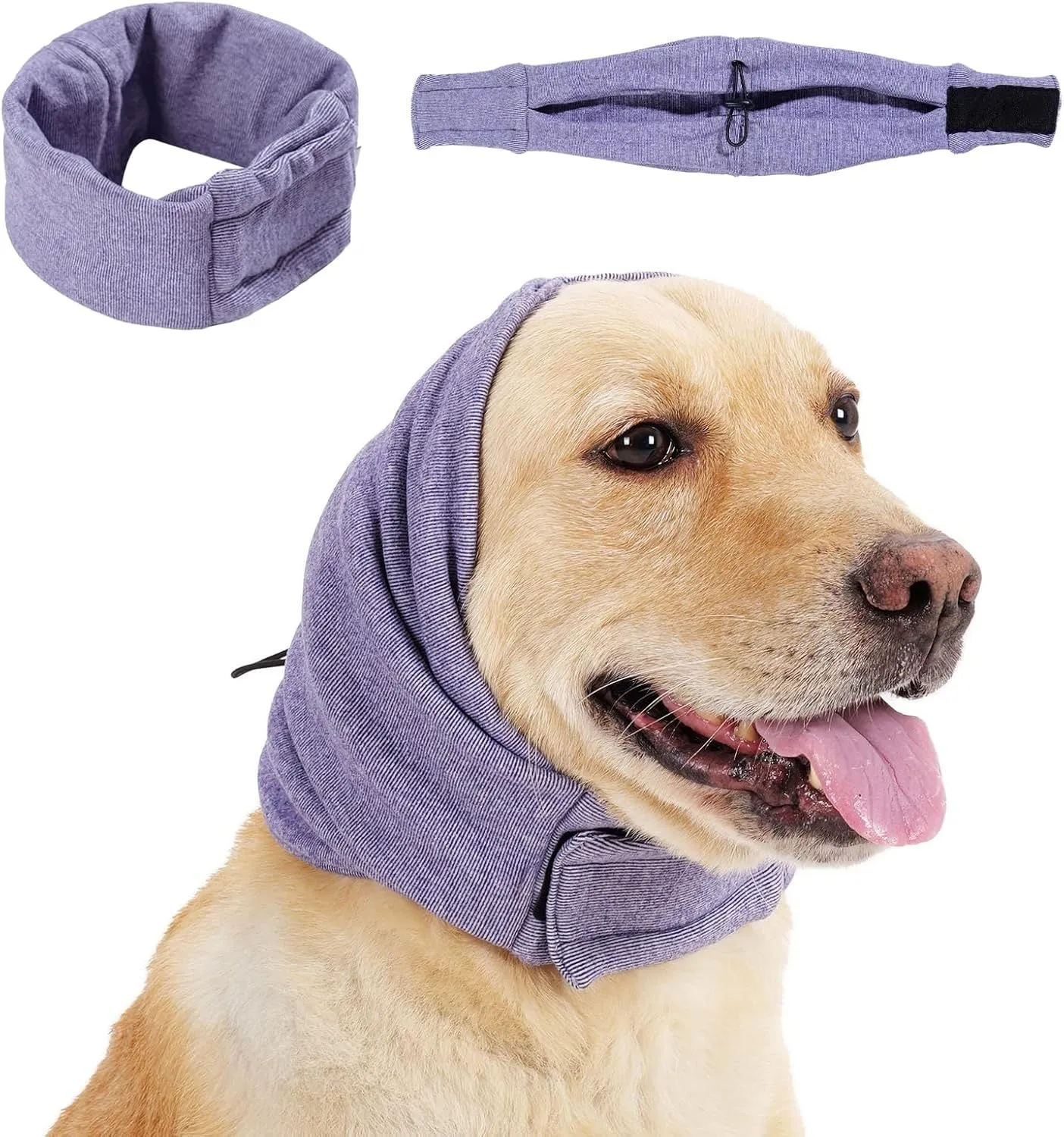 Dog calming hoodie ear wraps adjustable noise protection gray purple sizes L M S