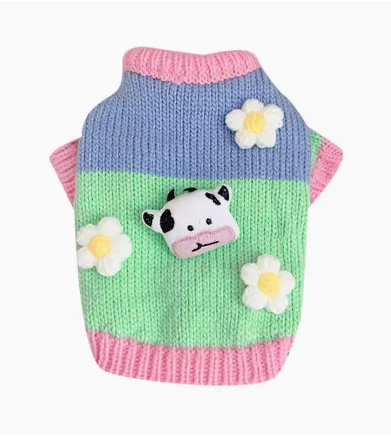 Blended fabric pet dog sweater in flower colour for autumn and winter sizes L and XL